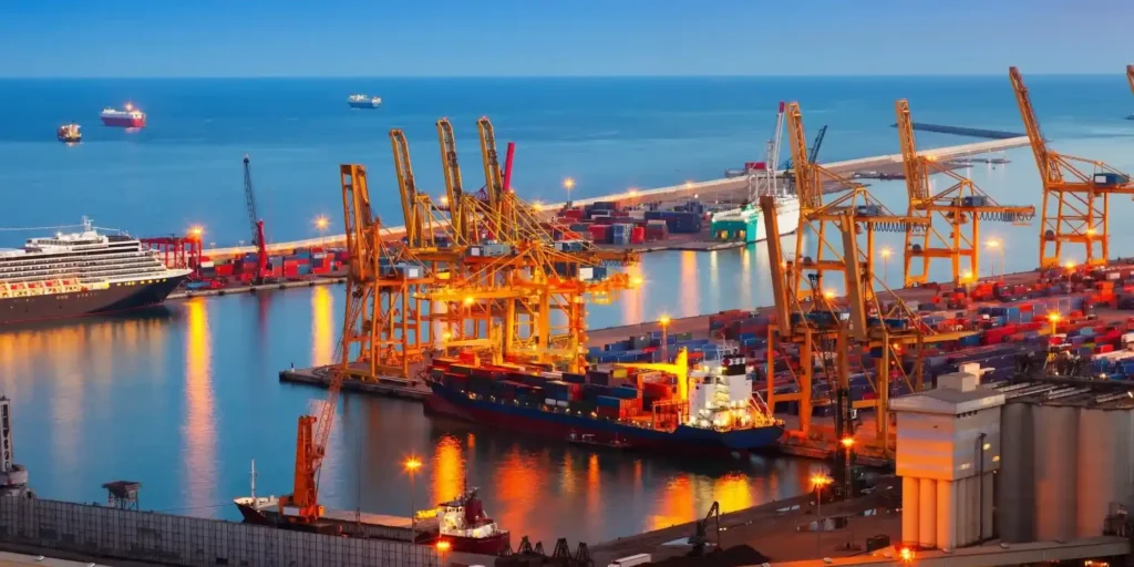 A port city, mesmerized by the ships and lights intertwined at ni