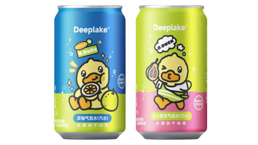 Juice-infused sparkling water with cheerful cartoon artwork, part of a customizable character-themed beverage collection